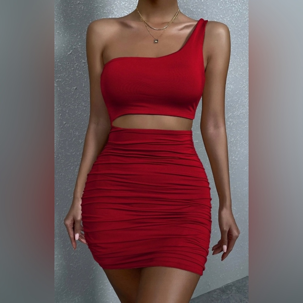 Red dress with single strap